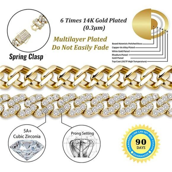 TOPGRILLZ Gold Cuban Link Anklet Iced Out CZ Ankle Bracelet for Women - Picture 2 of 7